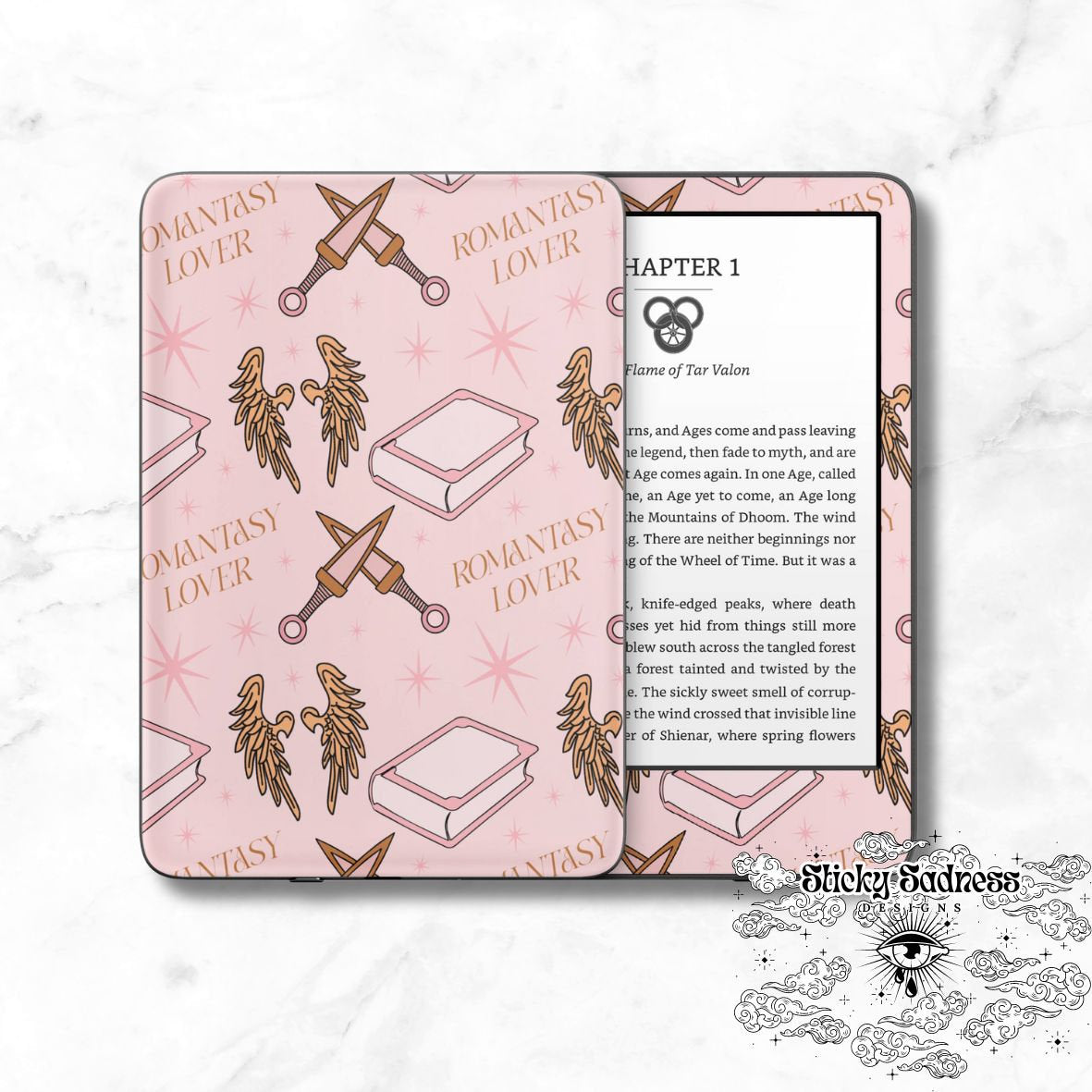 Cute Pink Romantasy Lover Decals Insert Skin, Cute Vinyl Wrap for Kindle Kobo iPad Boox Fire, Gift for Book Lover, BookTok Accessories