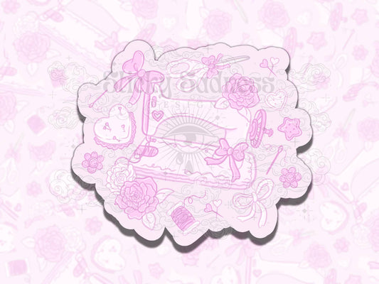 Sew Girly Pink Fun Cute Girly Waterproof Vinyl Sticker, Gift for Girl Friend, Funny Sticker for Kindle Laptop Water Bottle Journal