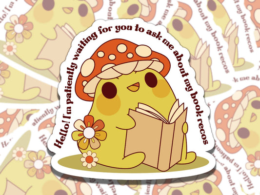 Book Recommendations Frog Sticker, Reading Vinyl Sticker, BookTok Waterproof eReader, Kindle, Cute Funny Gift for Bookworm, Bookish Gift