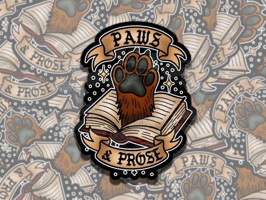 Paws and Prose Cute Bookish Dog Pets Waterproof Vinyl Sticker, Girly Gift for Friend, Funny Sticker for Kindle Laptop Water Bottle Journal