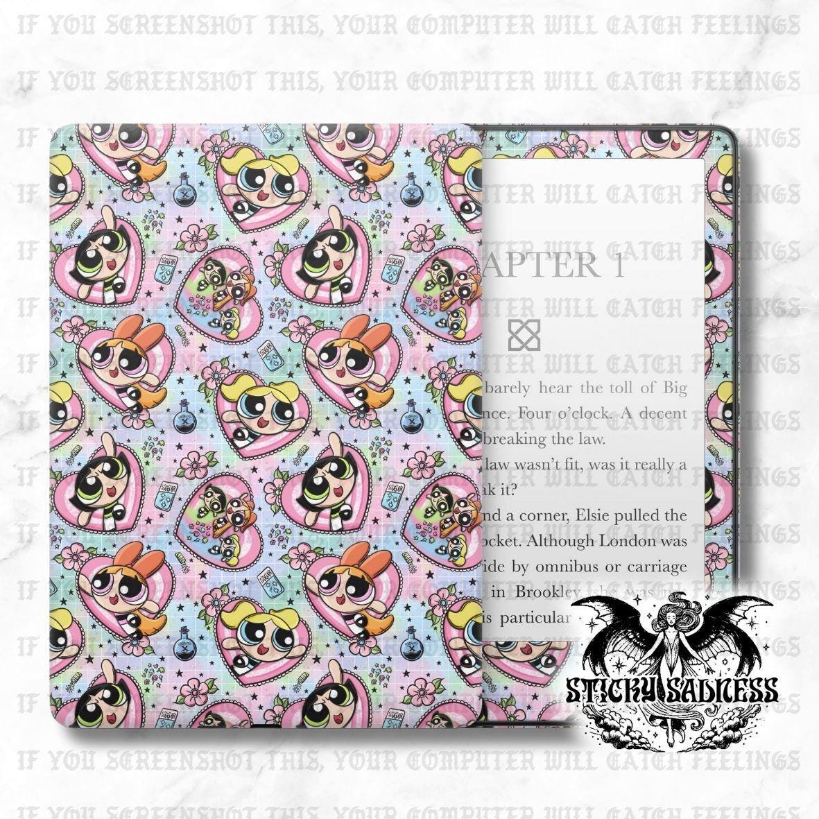 The image is a collage of various Powerpuff Girls characters, including Bubbles, Buttercup, and Puffin, arranged in a repeating pattern. The background of the collage is pink and features the Powerpuff Girls&#39; signature hairstyles and accessories.