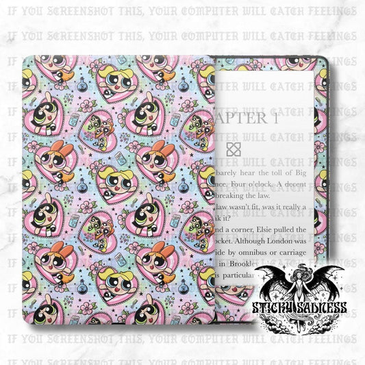 The image is a collage of various Powerpuff Girls characters, including Bubbles, Buttercup, and Puffin, arranged in a repeating pattern. The background of the collage is pink and features the Powerpuff Girls&#39; signature hairstyles and accessories.