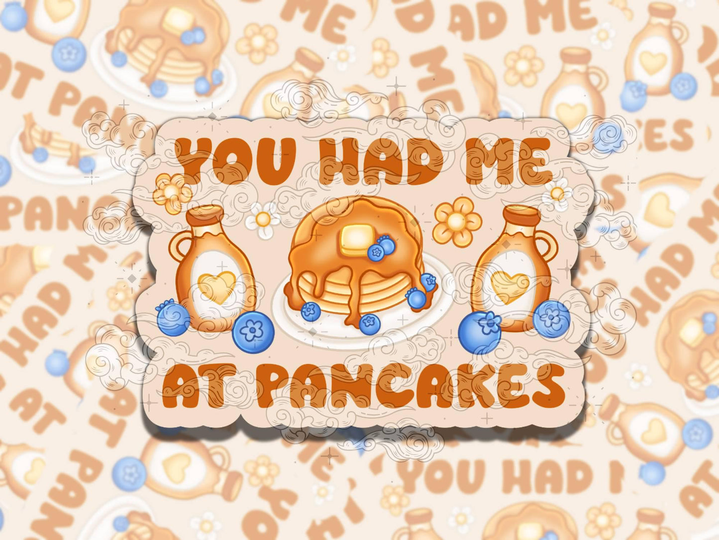 You Had Me at Pancakes Cute Waterproof Vinyl Sticker, Gift for Friend, Funny Sticker for Kindle Laptop Water Bottle Journal