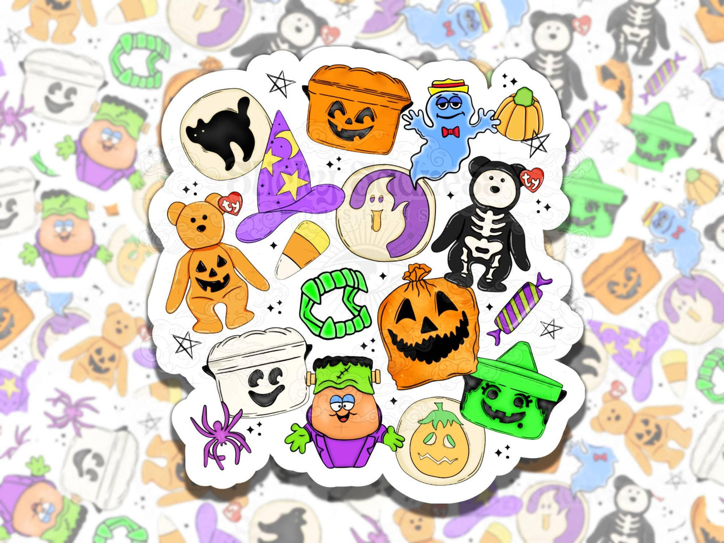 90s Halloween Collage Spooky Waterproof Vinyl Sticker, Gift for Friend, Funny Sticker for Kindle Laptop Water Bottle Journal