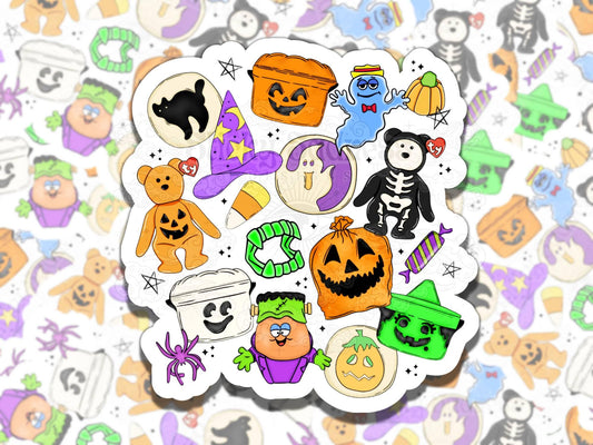 90s Halloween Collage Spooky Waterproof Vinyl Sticker, Gift for Friend, Funny Sticker for Kindle Laptop Water Bottle Journal