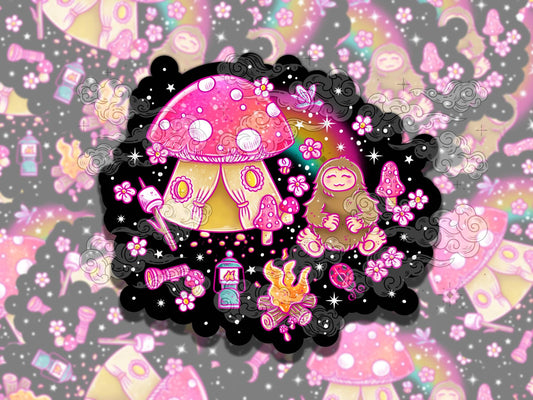 Girly Cryptid Camping Cute Pink Waterproof Vinyl Sticker, Girly Gift for Coffee Lover, Funny Sticker for Kindle Laptop Water Bottle Journal