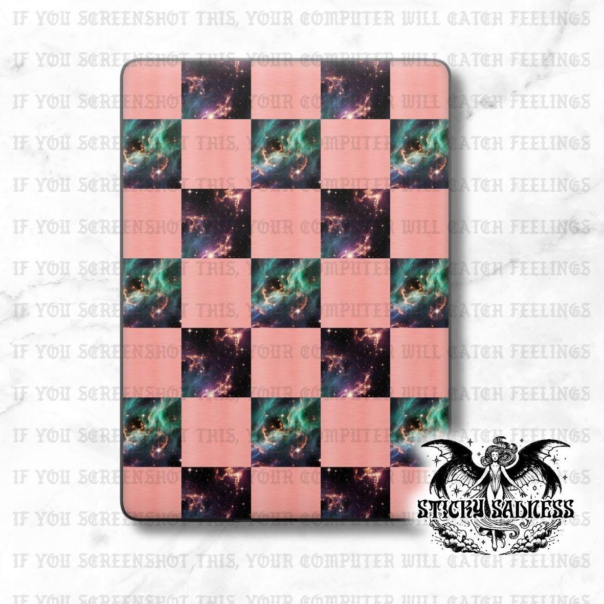 Orange Nebula Checkered Decal Insert Skin, Aesthetic Vinyl Wrap for Kindle Kobo iPad Boox Fire, Gift for Book Lover, BookTok Accessories
