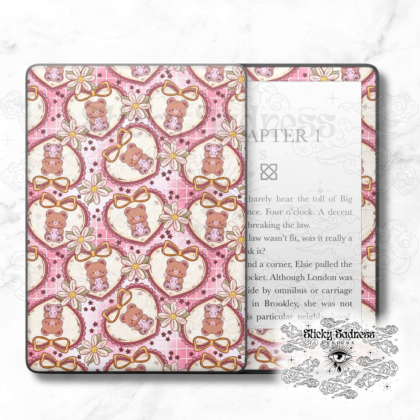 Valentine's Bear Holiday Insert Skin, Cute Vinyl Wrap for Kindle Kobo iPad Boox Fire, Gift for Valentine Book Lover, BookTok Accessories