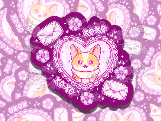 Valentine's Corgi Cute Holiday Waterproof Vinyl Sticker, Gift for Girl Friend, Funny Sticker for Kindle Laptop Water Bottle Journal