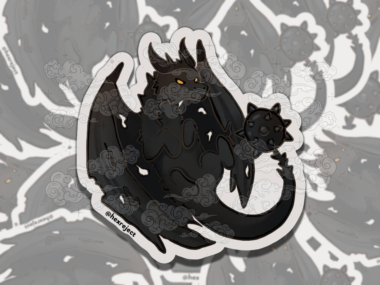 Black Morningstar Tail Dragon Bookish Waterproof Vinyl Sticker, Gift for Girl Friend, Funny Sticker for Kindle Laptop Water Bottle Journal