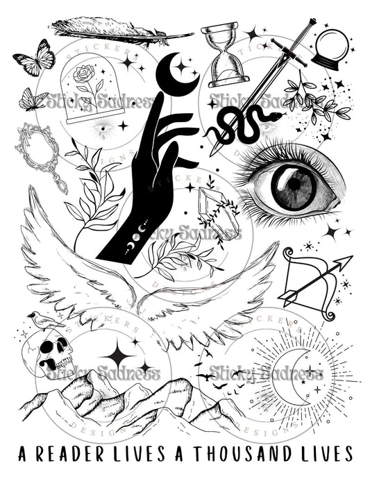 A Reader Lives a Thousand Lives Temporary Tattoos, Gift for Book Lover, Bookish Gift, Flash, Party Supplies, Book Club gift, Fantasy