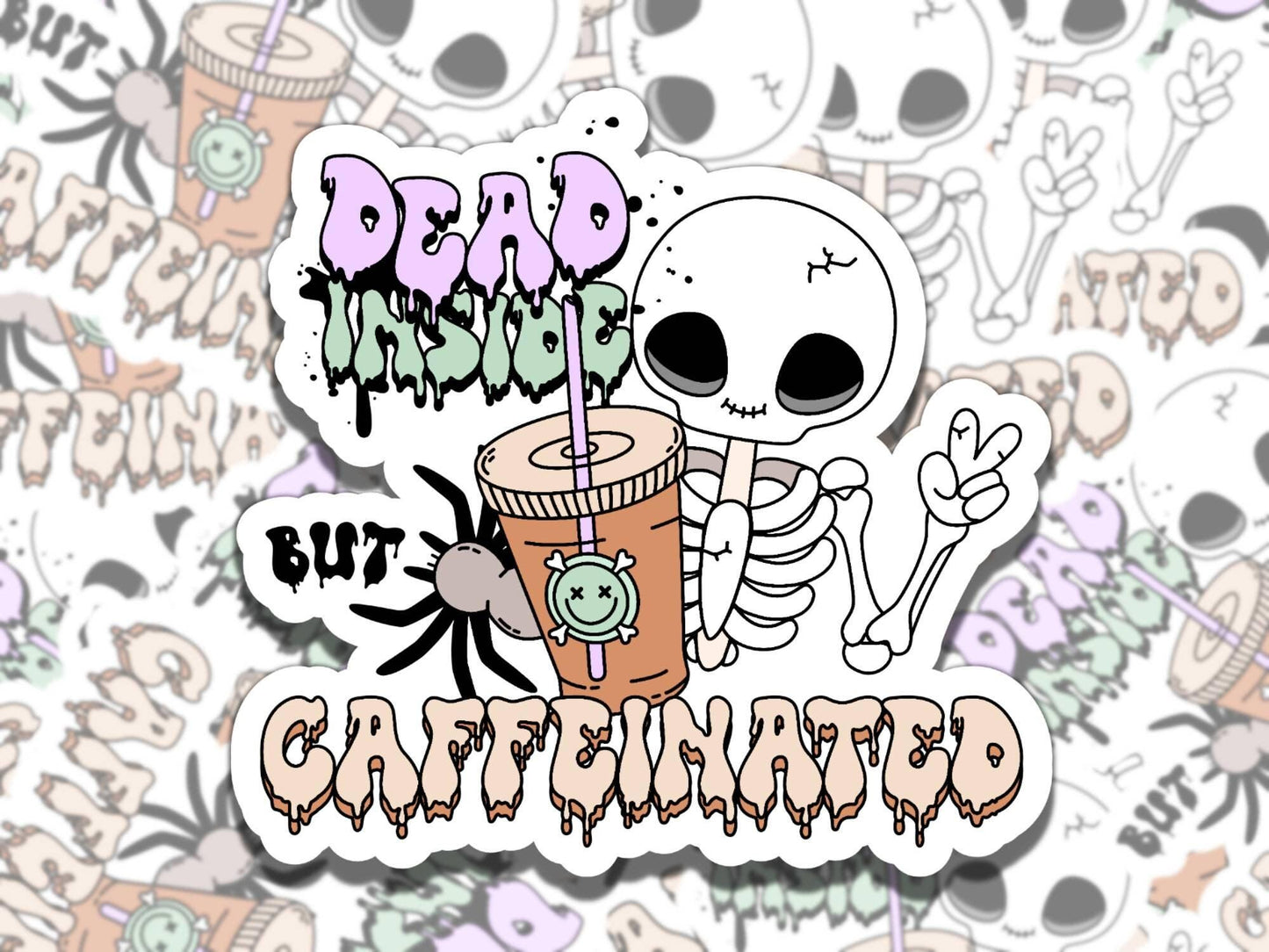 Dead Inside but Caffeinated Cute Goth Coffee Vinyl Sticker, Gift for Friend, Funny Sticker for Kindle Laptop Water Bottle Journal