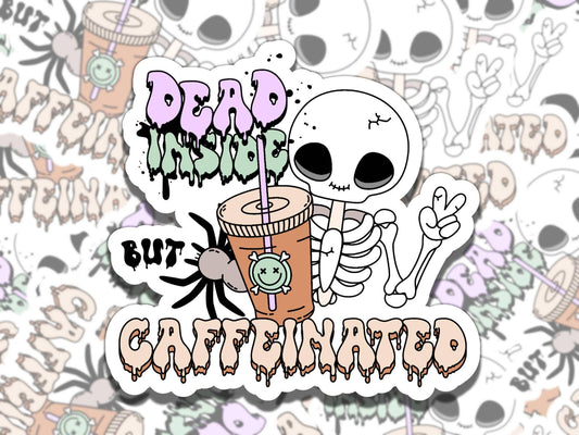 Dead Inside but Caffeinated Cute Goth Coffee Vinyl Sticker, Gift for Friend, Funny Sticker for Kindle Laptop Water Bottle Journal