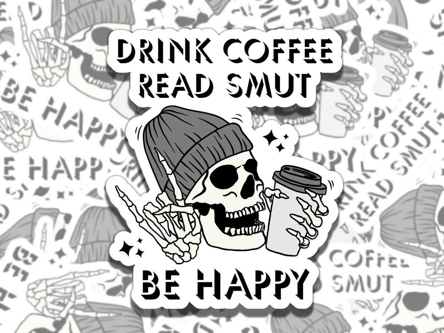 Drink Coffee Read Smut Be Happy Colors Sticker, Reading Vinyl Sticker, Smutty Waterproof eReader, Kindle, Cute Funny Gift for Bookworm