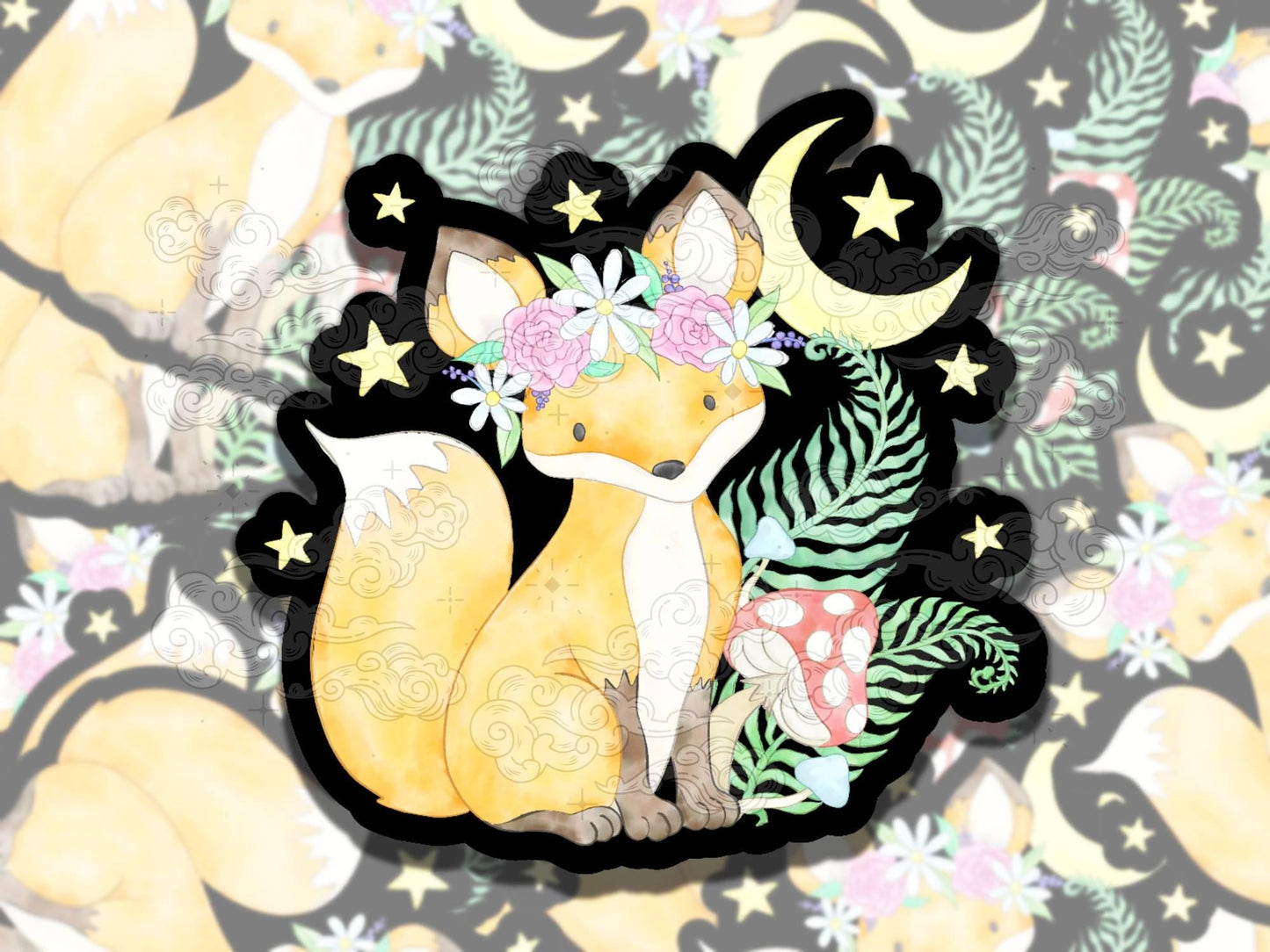 Feral and Flourishing Watercolor Fox Cute Waterproof Vinyl Sticker, Gift for Friend, Funny Sticker for Kindle Laptop Water Bottle Journal