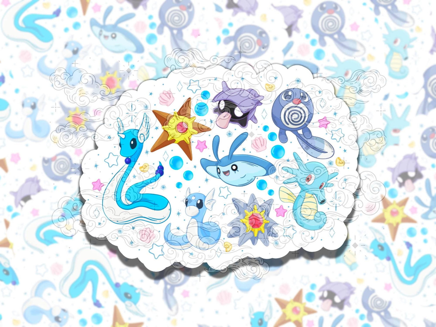 Cute Water Monsters Nostalgic Waterproof Vinyl Sticker, Gift for Friend, Funny Sticker for Kindle Laptop Water Bottle Journal