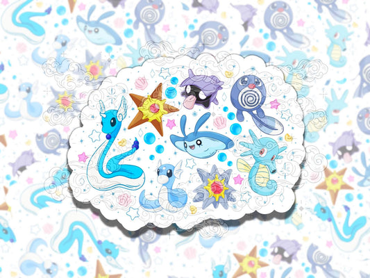 Cute Water Monsters Nostalgic Waterproof Vinyl Sticker, Gift for Friend, Funny Sticker for Kindle Laptop Water Bottle Journal