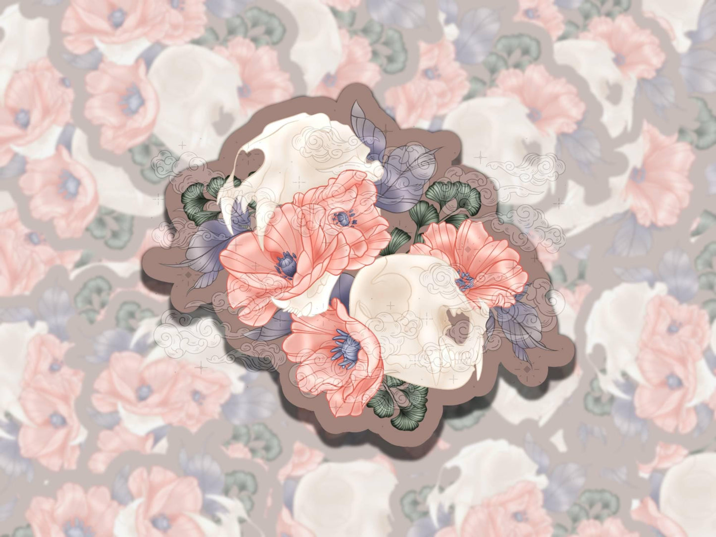 Dreamy Death Blossoms Gothic Waterproof Vinyl Sticker, Girly Gift for Friend, Funny Sticker for Kindle Laptop Water Bottle Journal