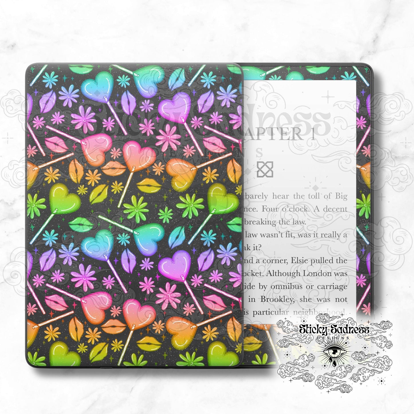 Rainbow Heart Pop Holiday Insert Skin, Cute Vinyl Wrap for Kindle Kobo iPad Boox Fire, Gift for Valentine Book Lover, BookTok Accessories