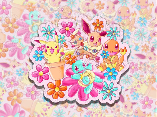 Cute Spring Monsters Nostalgic Waterproof Vinyl Sticker, Gift for Friend, Funny Sticker for Kindle Laptop Water Bottle Journal