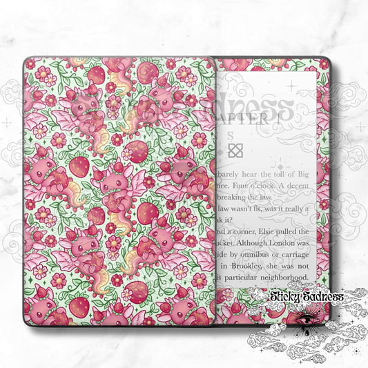 Cute Strawberry Dragon Decal Insert Skin, Cute Fantasy Vinyl Wrap for Kindle Kobo iPad Boox Fire, Gift for Book Lover, BookTok Accessories