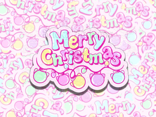 Merry Christmas Kitty Lights Nostalgic Waterproof Vinyl Sticker, Gift for Friend, Funny Sticker for Kindle Laptop Water Bottle Journal