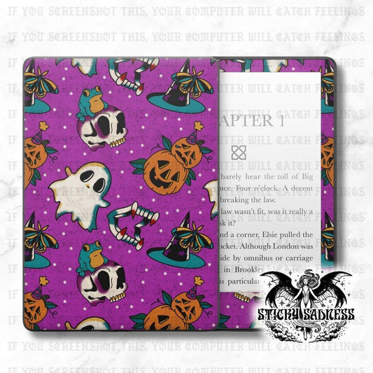 Purple Vintage Halloween Tattoos Decal Insert Skin, Vinyl Wrap for Kindle Kobo iPad Boox Fire, Gift for Book Lover, BookTok Accessories