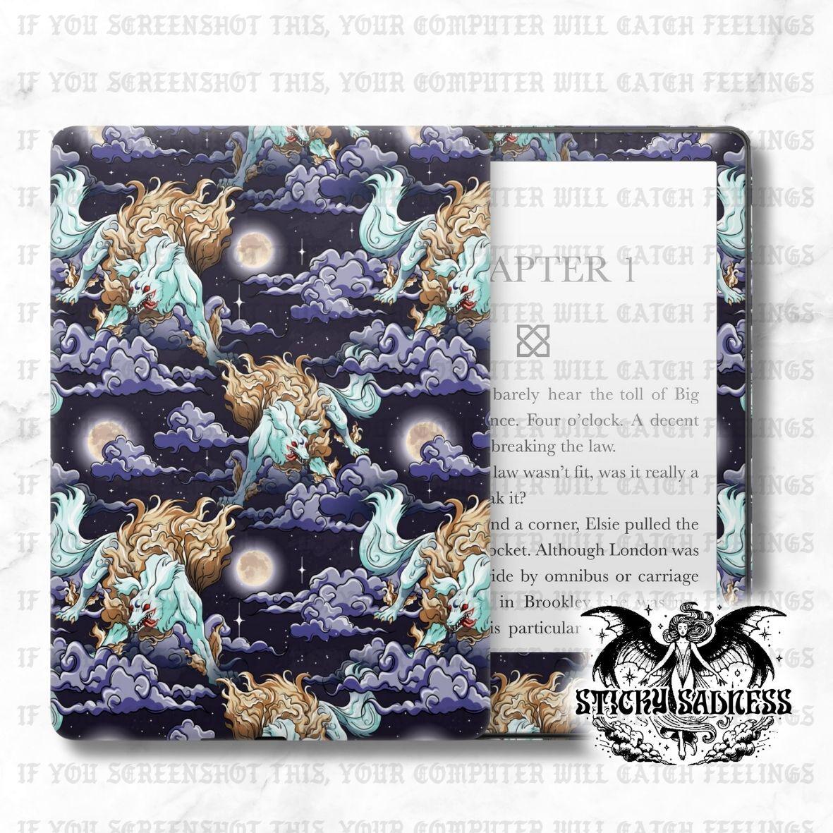 The image is a collage of various artistic and fantastical scenes, including a night sky with clouds, a dragon, and a moon. The collage is described as a &quot;storybook cover&quot; and &quot;storybook page&quot; with a &quot;storybook&quot; theme. The image is not a single scene but a collection of different elements that come together to create a cohesive and visually engaging composition.