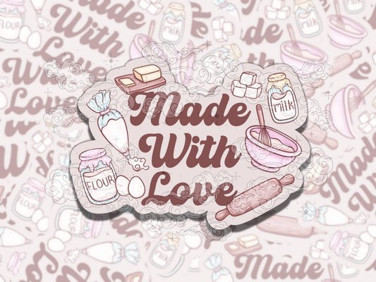 Made with Love Cute Baking Waterproof Vinyl Sticker, Gift for Baking Friend, Funny Sticker for Kindle Laptop Water Bottle Journal
