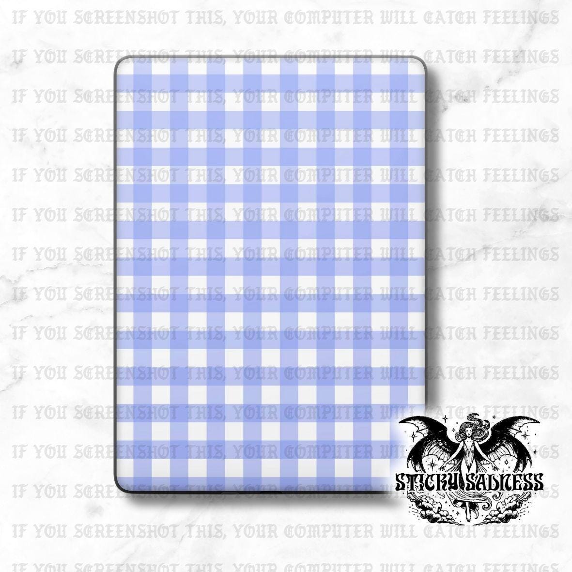 Lavender Gingham Checker Decal Insert Skin, Aesthetic Cute Vinyl Wrap for Kindle Kobo iPad Boox Fire, Gift for Book Lover, BookTok Accessory