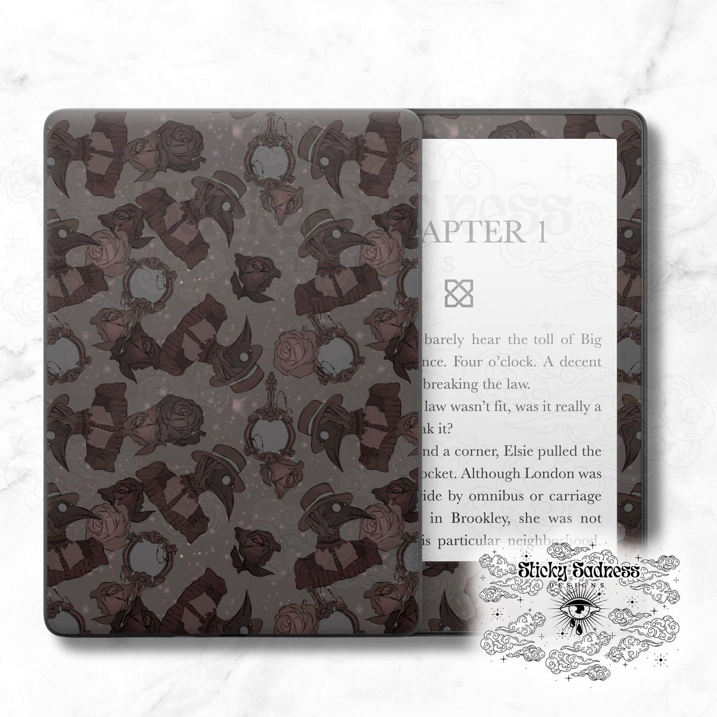 Victorian Plague Doctor Insert Skin, Cute Vinyl Wrap for Kindle Kobo iPad Boox Fire, Gift for Valentine Book Lover, BookTok Accessories