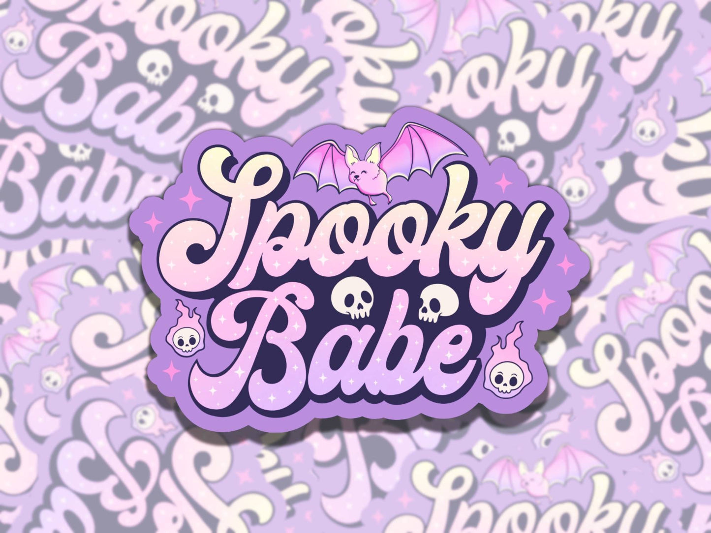 Spooky Babe Cute Bat Witchy Purple Spooky Waterproof Vinyl Sticker, Gift for Friend, Funny Sticker for Kindle Laptop Water Bottle Journal