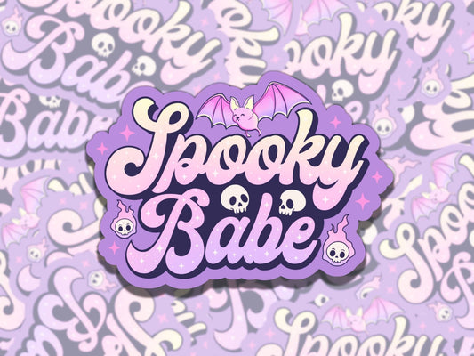 Spooky Babe Cute Bat Witchy Purple Spooky Waterproof Vinyl Sticker, Gift for Friend, Funny Sticker for Kindle Laptop Water Bottle Journal