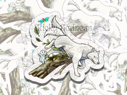 Wolf Spirit Nostalgic Anime Waterproof Vinyl Sticker, Gift for Friend, Funny Sticker for Kindle Laptop Water Bottle Journal, Fantas