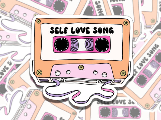 Self Love Song Cute Cassette Tape Mental Health Affirmation Sticker, Gift for Friend,  Sticker for Kindle Laptop Water Bottle