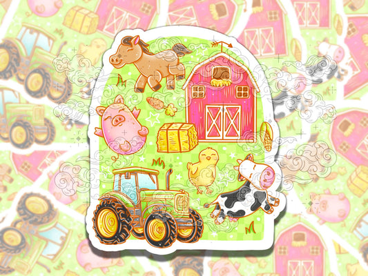 Happy Farm Cute Country Waterproof Vinyl Sticker, Girly Gift for Coffee Lover, Funny Sticker for Kindle Laptop Water Bottle Journal