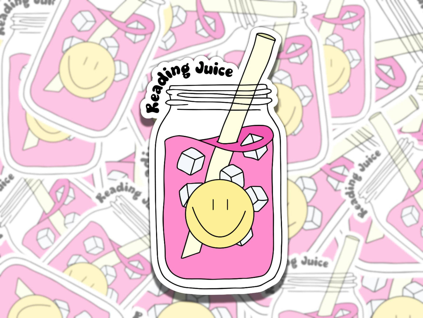 Reading Juice Sticker, Pink Drink Reading Vinyl Sticker, BookTok Waterproof eReader, Kindle, Cute Funny Gift for Bookworm, Bookish Gift