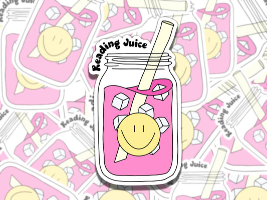Reading Juice Sticker, Pink Drink Reading Vinyl Sticker, BookTok Waterproof eReader, Kindle, Cute Funny Gift for Bookworm, Bookish Gift