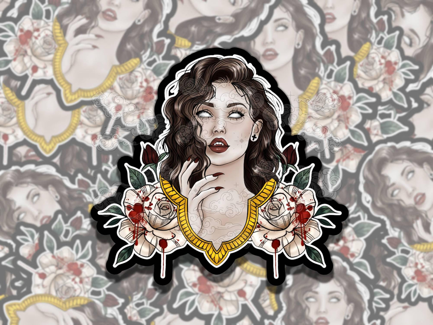 Vampire Bride Whimsigoth Waterproof Vinyl Sticker, Girly Gift for Friend, Funny Sticker for Kindle Laptop Water Bottle Journal