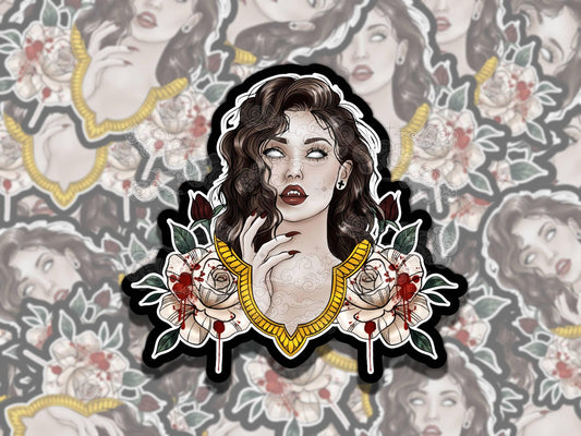 Vampire Bride Whimsigoth Waterproof Vinyl Sticker, Girly Gift for Friend, Funny Sticker for Kindle Laptop Water Bottle Journal