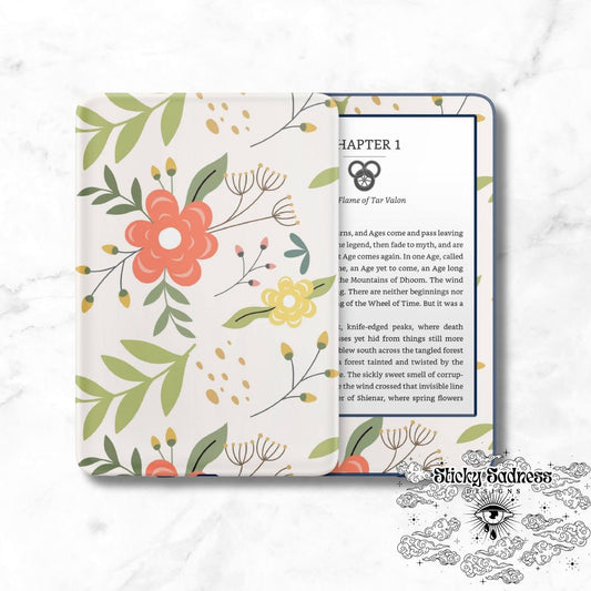 Cute Beige Floral Decals Insert Skin, Cute Vinyl Wrap for Kindle Kobo iPad Boox Fire, Gift for Book Lover, BookTok Accessories