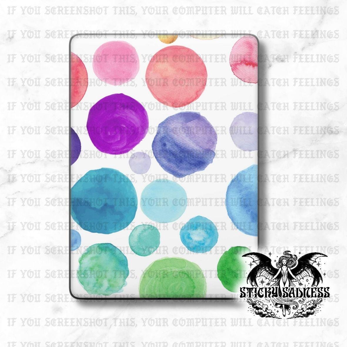 a variety of colorful watercolor circles on a white background.
