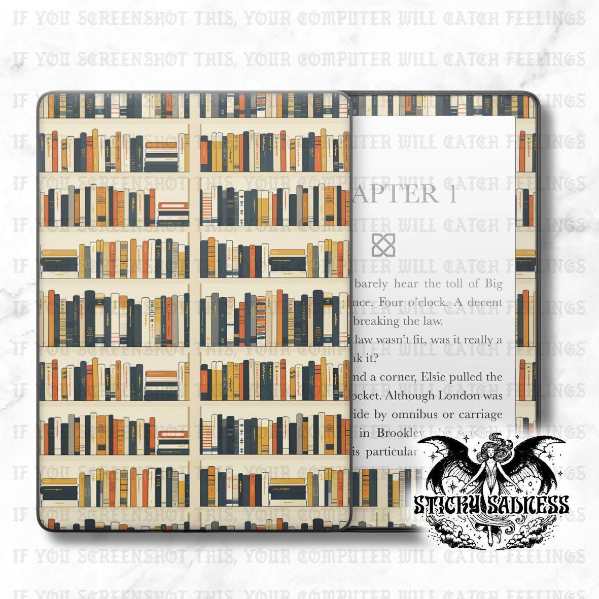 Busy Bookshelf Bookish Decal Insert Skin, Cute Aesthetic Vinyl Wrap for Kindle Kobo iPad Boox Fire, Gift for Book Lover, BookTok Accessories