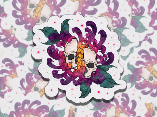 Floral Skull Cute Whimsigoth Waterproof Vinyl Sticker, Girly Gift for Friend, Funny Sticker for Kindle Laptop Water Bottle Journal