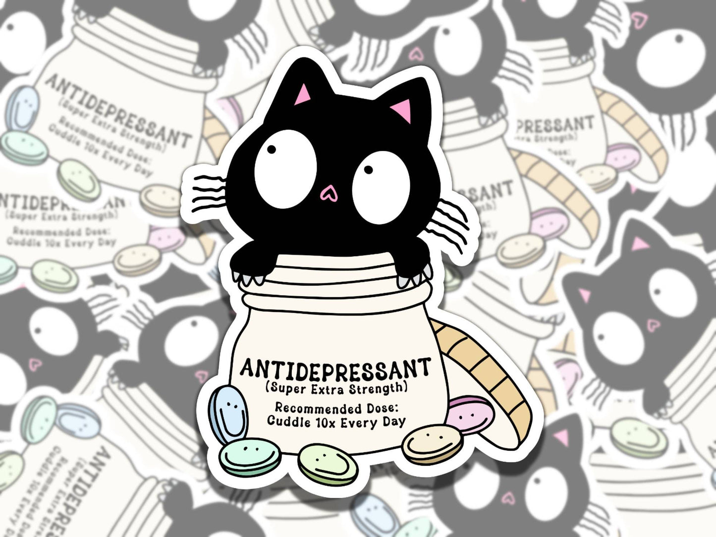 Antidepressants Black Cat Mental Health Sticker, Affirmation Sticker, Gift for Friend, Funny Sticker for Kindle Laptop Water Bottle Journal