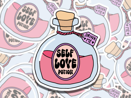 Self Love Potion Drink Me Cute Pink Drink Mental Health Affirmation Sticker, Gift for Friend,  Sticker for Kindle Laptop Water Bottle