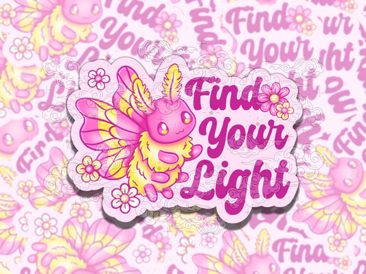 Find Your Light Cute Maple Moth Mental Health Sticker, Affirmation Sticker, Gift for Friend,  Sticker for Kindle Laptop Water Bottle Journal