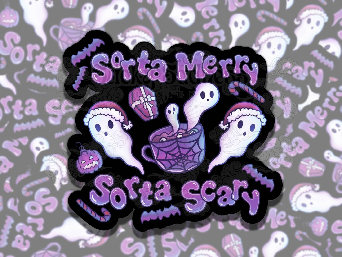 Spooky Christmas Ghost Nostalgic Waterproof Vinyl Sticker, Gift for Friend, Funny Sticker for Kindle Laptop Water Bottle Journal