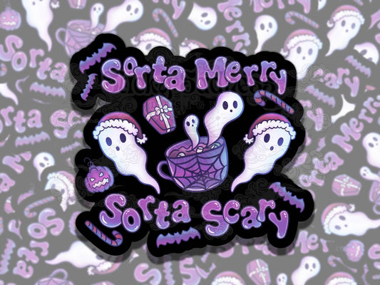 Spooky Christmas Ghost Nostalgic Waterproof Vinyl Sticker, Gift for Friend, Funny Sticker for Kindle Laptop Water Bottle Journal