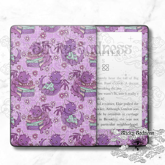 Cute Lavender Book Dragon Decal Insert Skin, Cute Fantasy Vinyl Wrap for Kindle Kobo iPad Boox Fire, Gift for Book Lover, BookTok Accessory